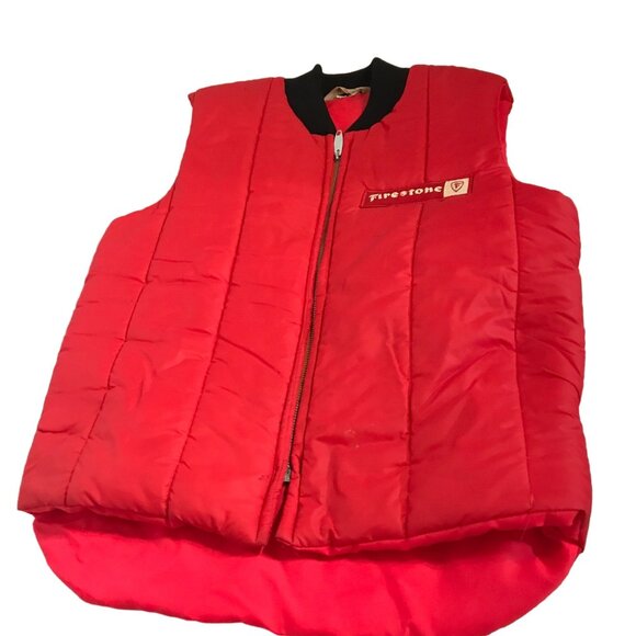 Firestone Red Vest Vintage Reversible Size S Retro Auto Racing Mechanic Jacket - Picture 2 of 16
